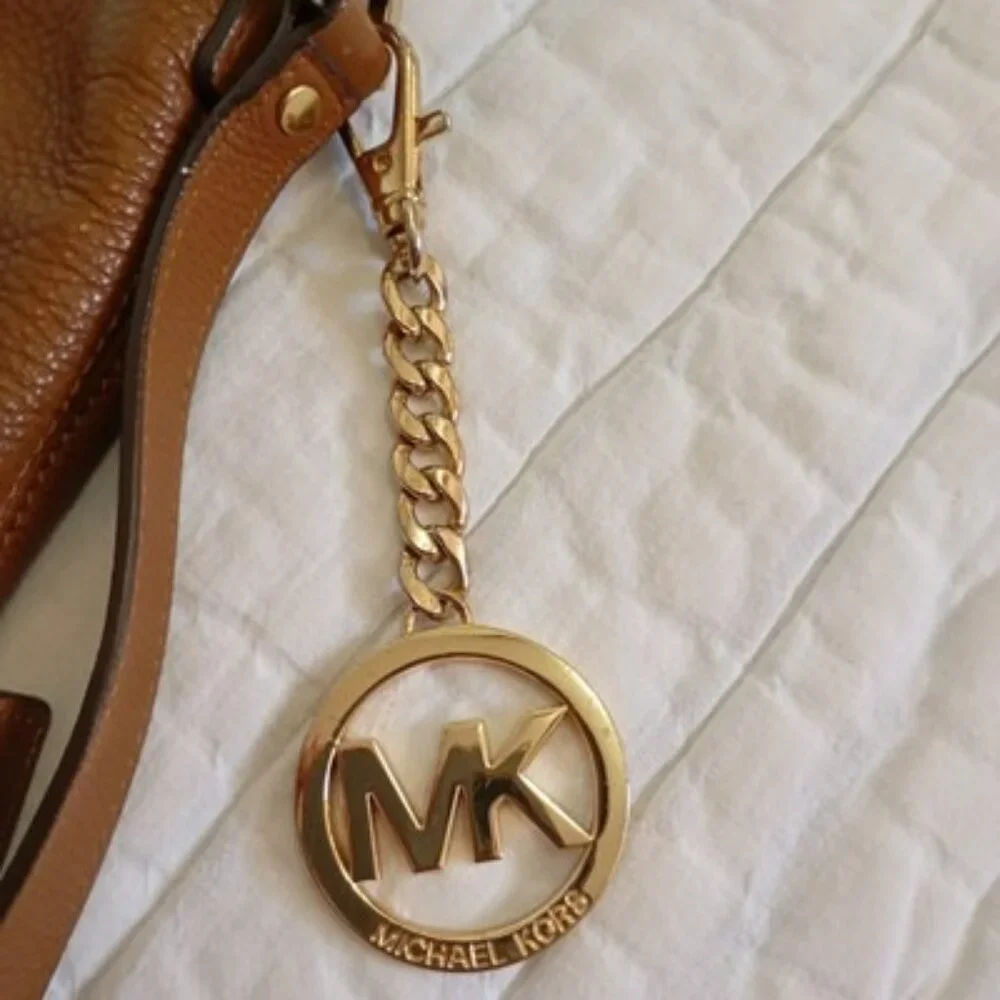 Michael Kors Brown Leather Shoulder Bag With Chain Straps & MK Logo Lining Women